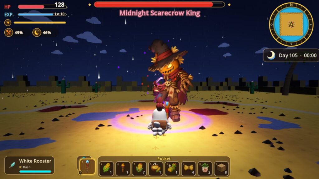 Ο Tuti απέναντι στον γιγάντιο Midnight Scarecrow King σε έρημο τη νύχτα